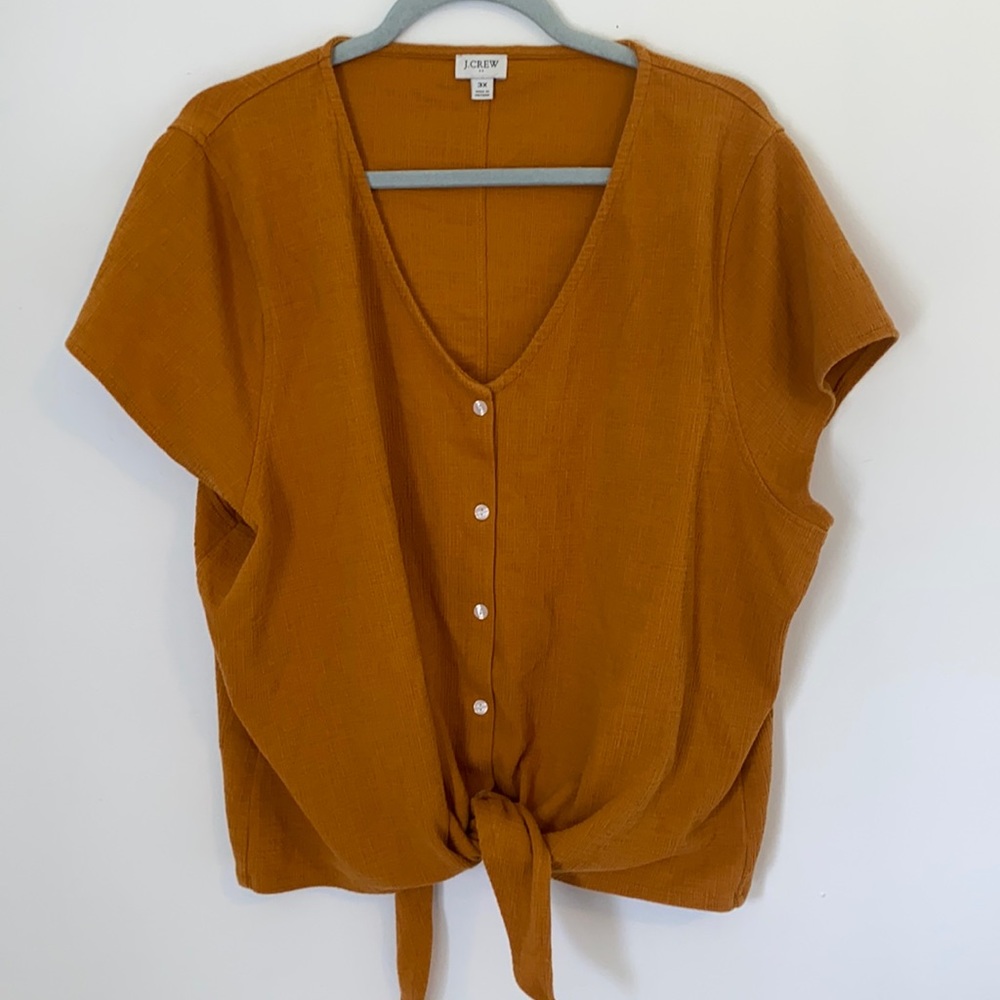 Plus J. Crew Mustard Yellow Tie Top